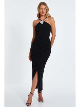 Quiz Clothing - Black Scuba Crepe Diamante Corsage Halter Neck Maxi Dress Dress