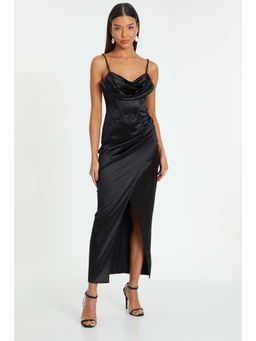Quiz Clothing - Black Cowl Front Corset Detail Midi Wrap Dress