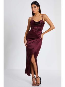 Quiz Clothing - Berry Cowl Front Corset Detail Midi Wrap Dress