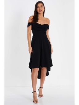 Quiz Clothing - Black Scuba Crepe Bardot Dip Knee Length Dress