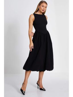 Quiz Clothing - Black Jersey and Bengaline Puffball Sleeveless Midi Dress