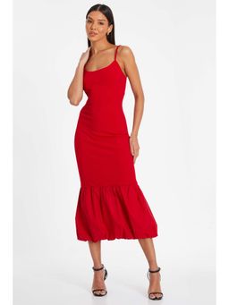 Quiz Clothing - Red Jersey and Bengaline Puffball Hem Strappy Midi Dress