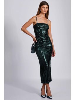 Quiz Clothing - Bottle Green Sequin Strappy Maxi Dress