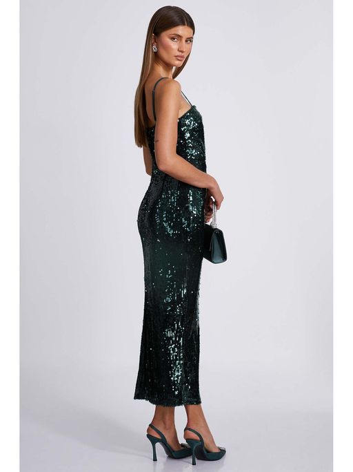 Buy Quiz Clothing Bottle Green Sequin Strappy Maxi Dress (8) Online
