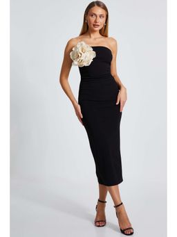 Quiz Clothing - Black Scuba Crepe Floral Ruched Midi Dress