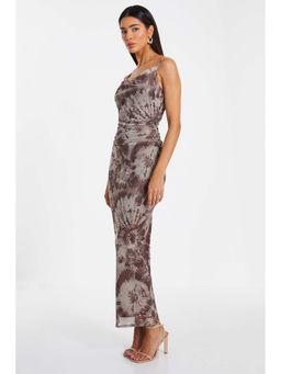 Quiz Clothing - Brown Glitter Mesh Marble Cowl Neck Maxi Dress