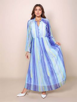Zink London - Women Blue Abstract Printed Full Sleeves Maxi Dress