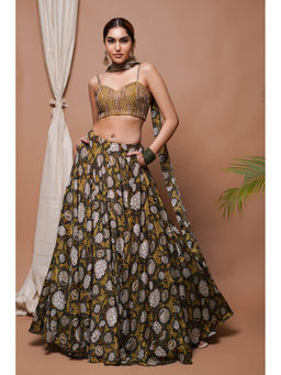 AHI Clothing - Mustard Forest Digital Print Lehenga with Blouse (Set of 2)
