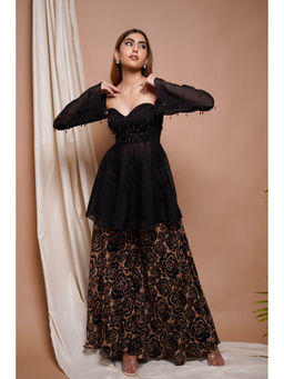 Ahi Clothing - Black Rose Seamless Printed Top and Palazzo (Set of 2)