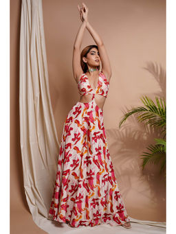 Ahi Clothing - Cream Abstract Printed V-Neck Jumpsuit