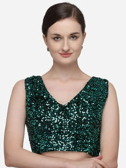 Amrutam Fab - Womens Sequences Green Velvet Stiched Blouse With V Neck