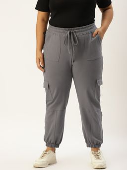 theRebelinme - Plus Size Womens Grey Solid Color Knitted Cargo Trouser