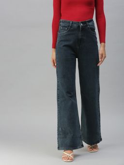 SHOWOFFFF - Women Clean Look Charcoal Wide Leg Denim Jeans