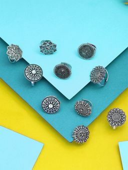 Yellow Chimes - Combo of 5 pairs German Silver Oxidised Designer Toe Rings