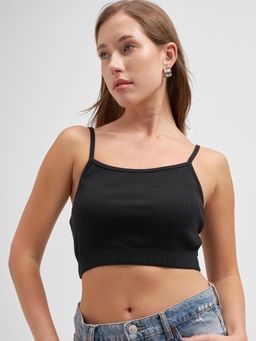 TOKYO TALKIES - Women Black Solid Strappy Bustier Cami Crop Top