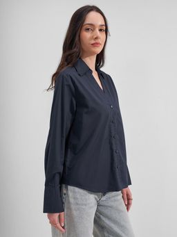TOKYO TALKIES - Women Navy Blue Full Sleeve Shirt