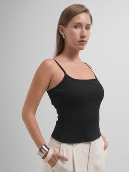 TOKYO TALKIES - Women Black Solid Strappy Fitted Top