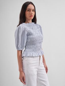 TOKYO TALKIES - Women White Puff Sleeve Smocked Top