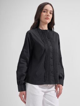 TOKYO TALKIES - Women Black Mandarin Collar Shirt