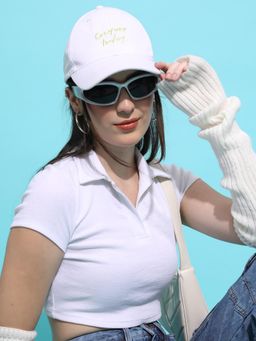 TOKYO TALKIES - White Short Collar Crop Polo T-Shirt