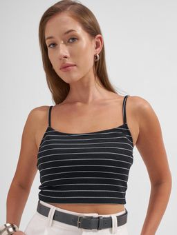 TOKYO TALKIES - Women Black Strap Crop Top
