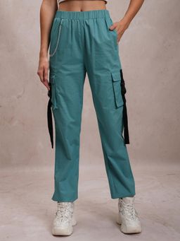 TOKYO TALKIES - Women Sea Green Regular Fit Cotton Cargo