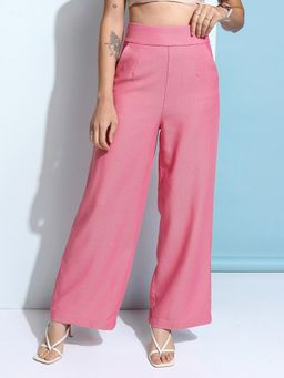 TOKYO TALKIES - Women Pink Solid Wide Waistband Trouser