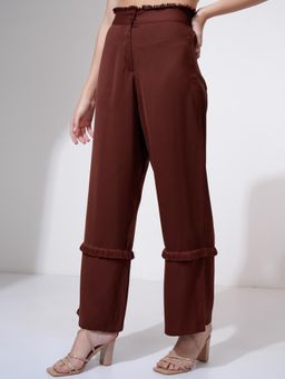 TOKYO TALKIES - Women Rust Solid Straight Leg Trouser