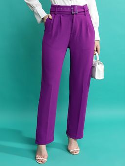 TOKYO TALKIES - Women Purple Pleated Trouser With Belt