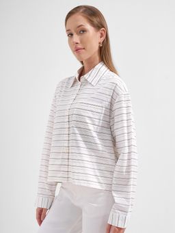 TOKYO TALKIES - Women Striped Shirt With Cropped Top