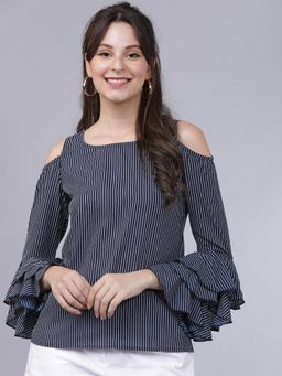 TOKYO TALKIES - Women Navy Blue Striped Top