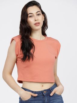 TOKYO TALKIES - Womens Knitted Round Neck Crop T-Shirt