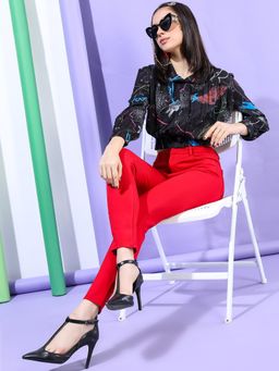 TOKYO TALKIES - Women Black Abstract Printed Crop Shirt