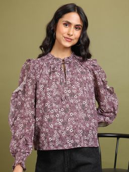 TOKYO TALKIES - Mauve Floral Printed Ruffles Top
