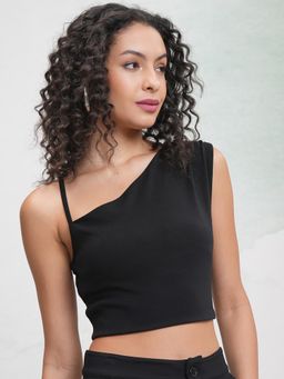 TOKYO TALKIES - Women Black Asymmetrical Shoulder Detail Top