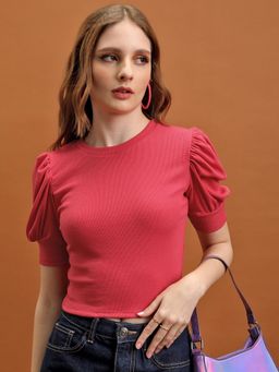 TOKYO TALKIES - Textured Red Crop Top