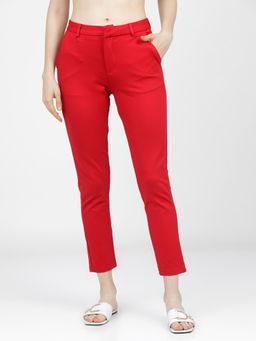 TOKYO TALKIES - Women Red Solid Straight Fit Trouser