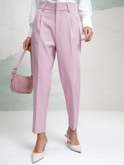 TOKYO TALKIES - Women Pink Solid Pleated Tailored Formal Trouser