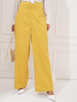 TOKYO TALKIES - Women Yellow Solid Formal Wide Leg Trouser