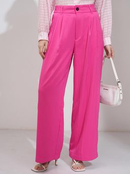 TOKYO TALKIES - Women Pink Formal Pleated Wide Leg Trouser