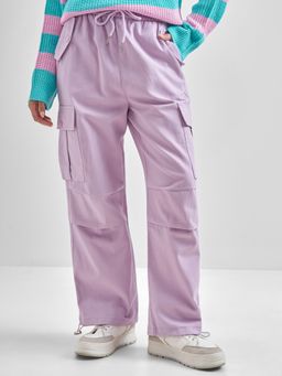 TOKYO TALKIES - Women Purple Solid Straight Fit Cargo