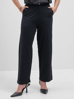 TOKYO TALKIES - Women Black Solid Straight Fit Mid Rise Trouser