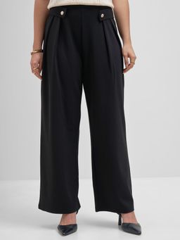 TOKYO TALKIES - Women Black Formal Double Pleat Wide Leg Trouser