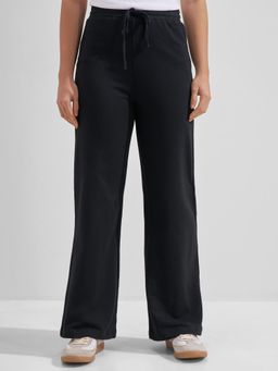 TOKYO TALKIES - Women Black Wide Leg Straight Track Pant