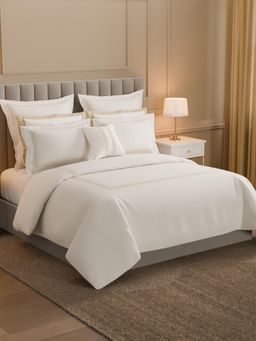 SPACES - Aurora 100% Cotton Sateen Weave Embroidered King Bedsheet With 4 Pillow Covers Cream