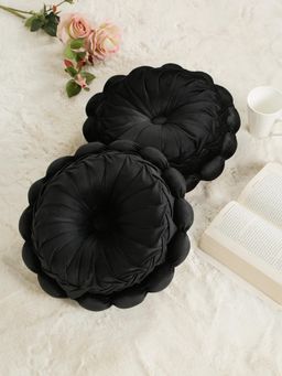 HOSTA HOMES - Soft Velvet Floral Design Reversible Cushion Cover Black (Pack of 2) (16X16 Inches)
