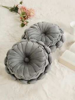 HOSTA HOMES - Soft Velvet Floral Design Reversible Cushion Cover Grey (Pack of 2) (16X16 Inches)