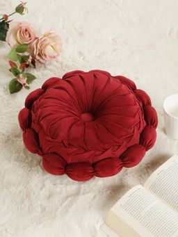 HOSTA HOMES - Soft Velvet Floral Design Reversible Cushion Cover Maroon (16X16 Inches)