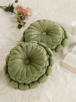 HOSTA HOMES - Soft Velvet Floral Design Reversible Cushion Cover Olive (Pack of 2) (16X16 Inches)