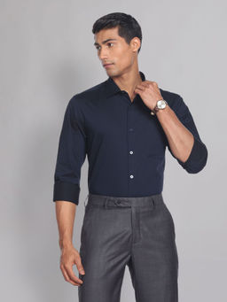 AD By Arvind - Regular Fit Solid Twill Formal Shirt Navy Blue